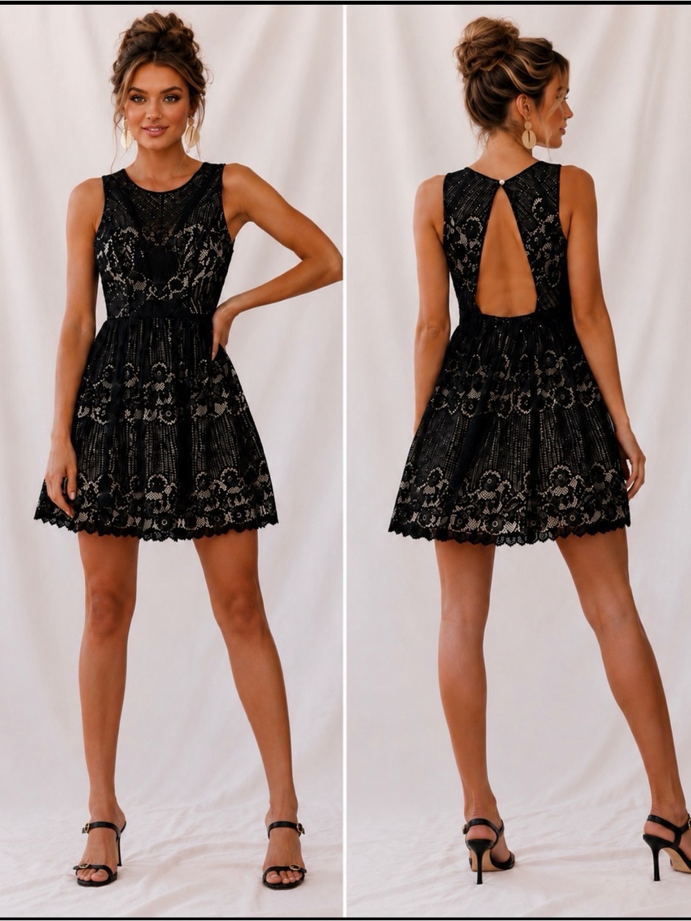 Free People Black Floral Lace Fit-and-Flare Women’s Dress